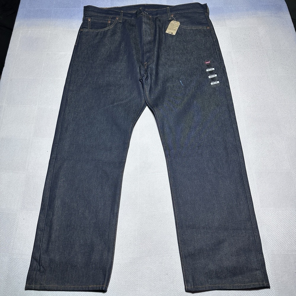 NEW Levi's 501 Shrink To Fit Jeans Mens 42x30 Dark Wash Straight Leg Button Fly